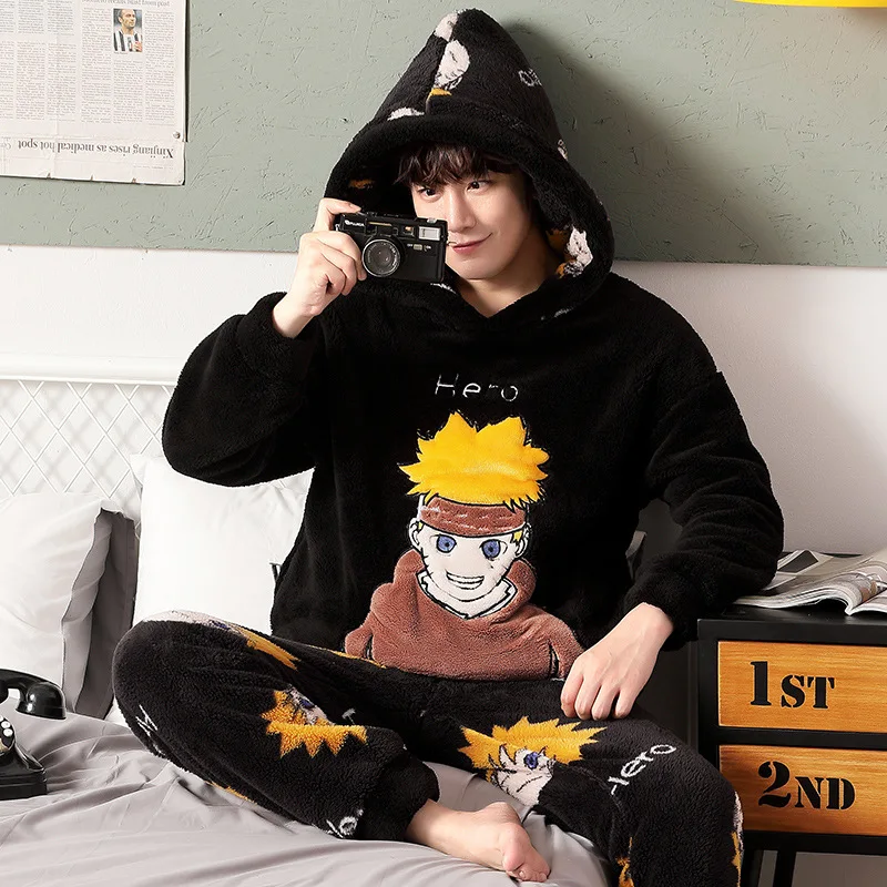 

Newest Mens Autumn Winter Pajamas Carton Sleepwear Men Thick Plush Pajamas Coral Velvet Warm Flannel Clothes Home Suit Men 2022