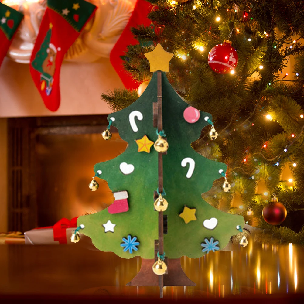 

Wooden Assembly Craft DIY Christmas Tree Desk Ornament Xmas Gifts for Children 3D Wooden Puzzle DIY Decorative Accessories