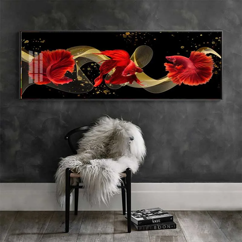Постер на удачу с китайскими золотыми рыбками кои Декор для дома рисунок лотоса
