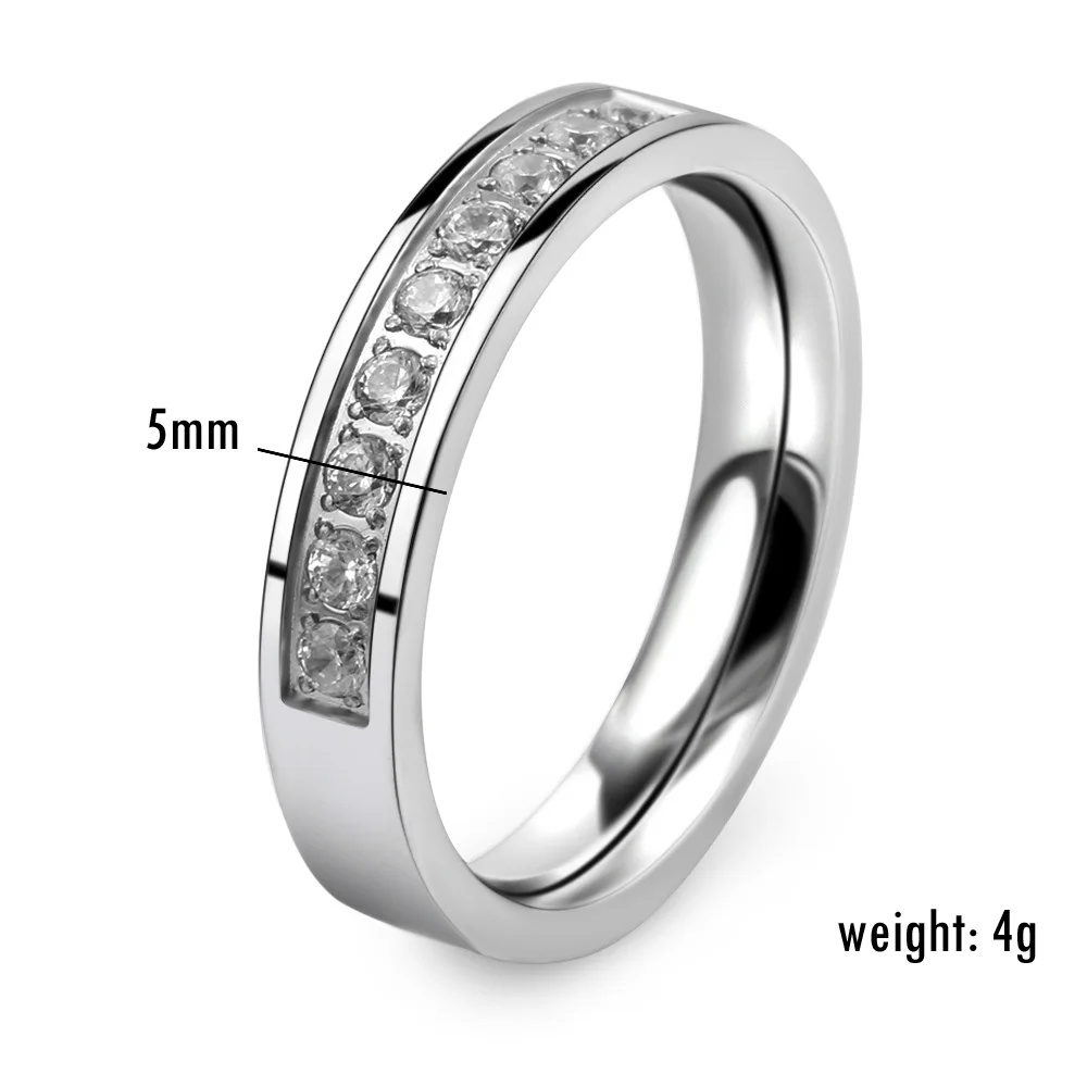 Classic Wedding Finger Ring stainless steel Rings with Zircon 5mm Width Fashion Jewelry | Украшения и аксессуары
