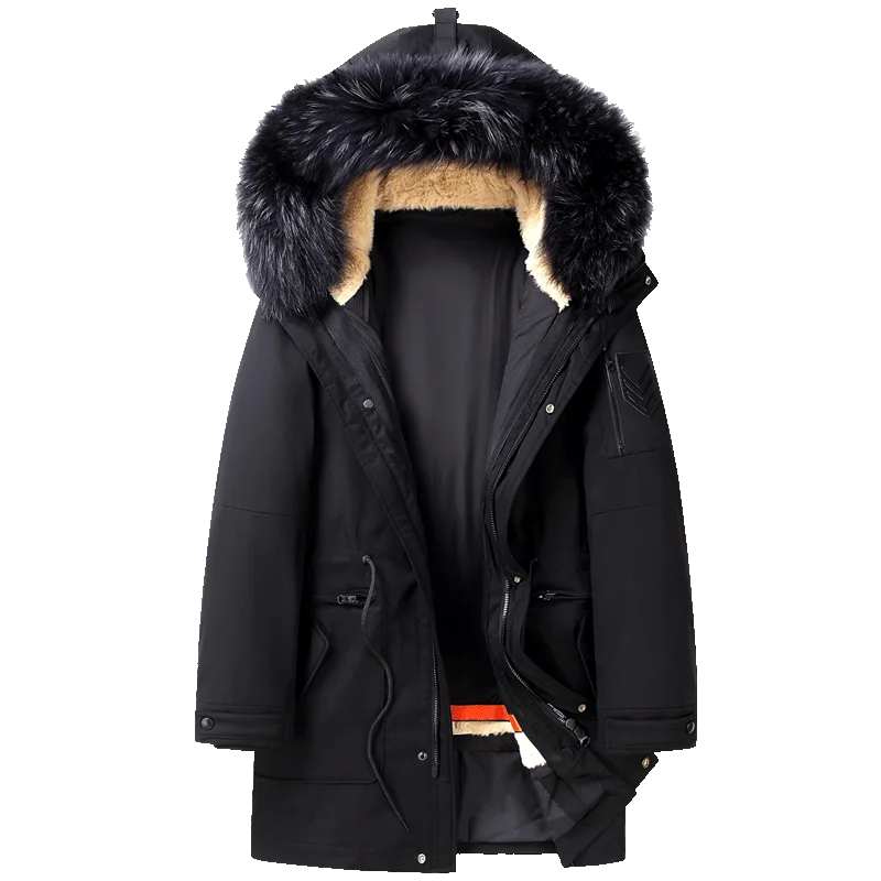 

2020 Winter Men Hooded Parkas Mens White Duck Down Coat Male Fur Fleece Warm Padded Jacket Waterproof Outwear S-3XL