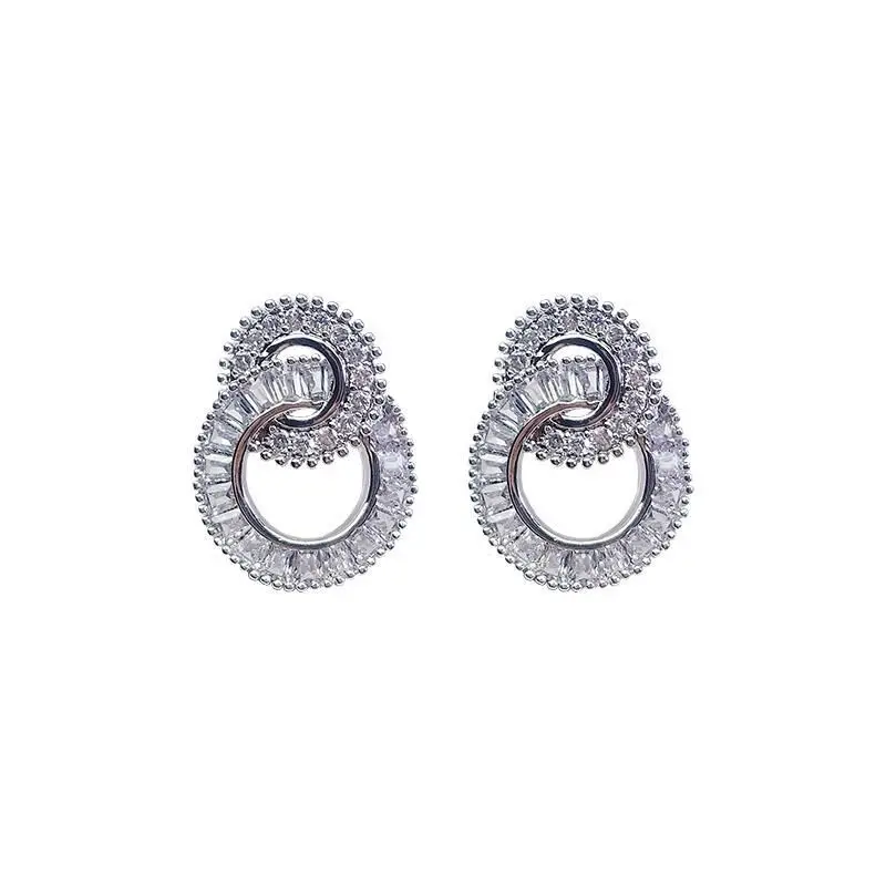 Women's Fashion Jewelry Korean S925 Sterling Silver Round Cute Bling Zircon Stone Stud Earrings image 4