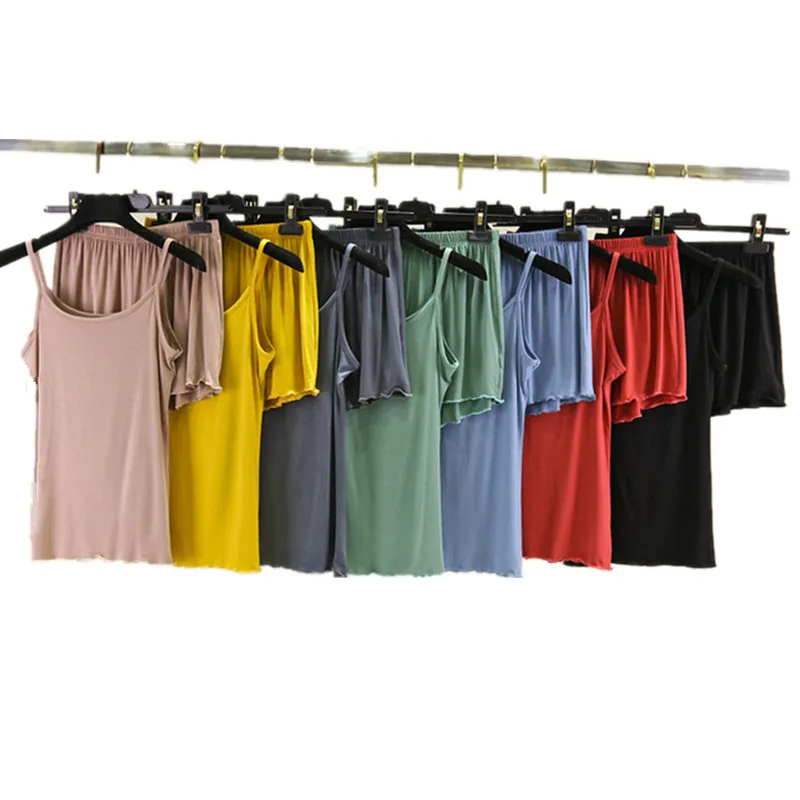 Women Modal Pajamas Set with Shorts Female Lounge Wear Sexy Sleepwear Women's Summer Home Clothes Loose Summer Modal Home Suit