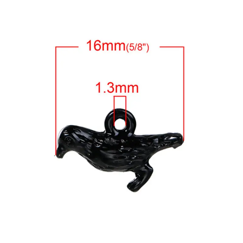 Сплав цинка Хэллоуин 3D Подвески ворона птица черные эмалевые для DIY ювелирных