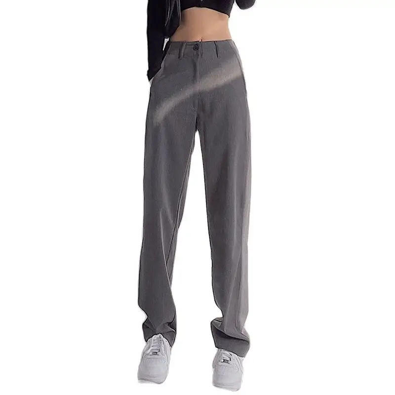 

Women's High Waist Straight Pants 2021 Summer Fashion Wide Leg Pants European And American Gray Casual Floor Pants
