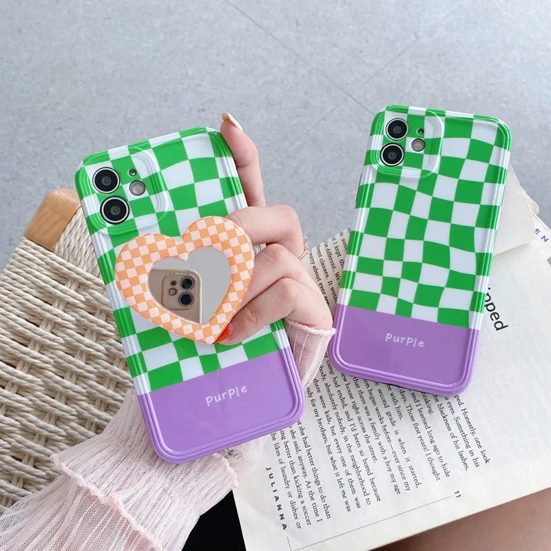 

Fashion Checkerboard Pattern With Folding Stand Soft Case For Iphone 11 12 Pro Max 7 8 Plus Xr X Xs Se 2020 Phone Cover Fundas