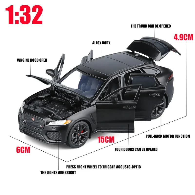 

1:32 Jaguar F-PACE Car Alloy Sports Car Model Diecast Sound Light Super Racing SUV Collection Toys For Children Christmas Gift