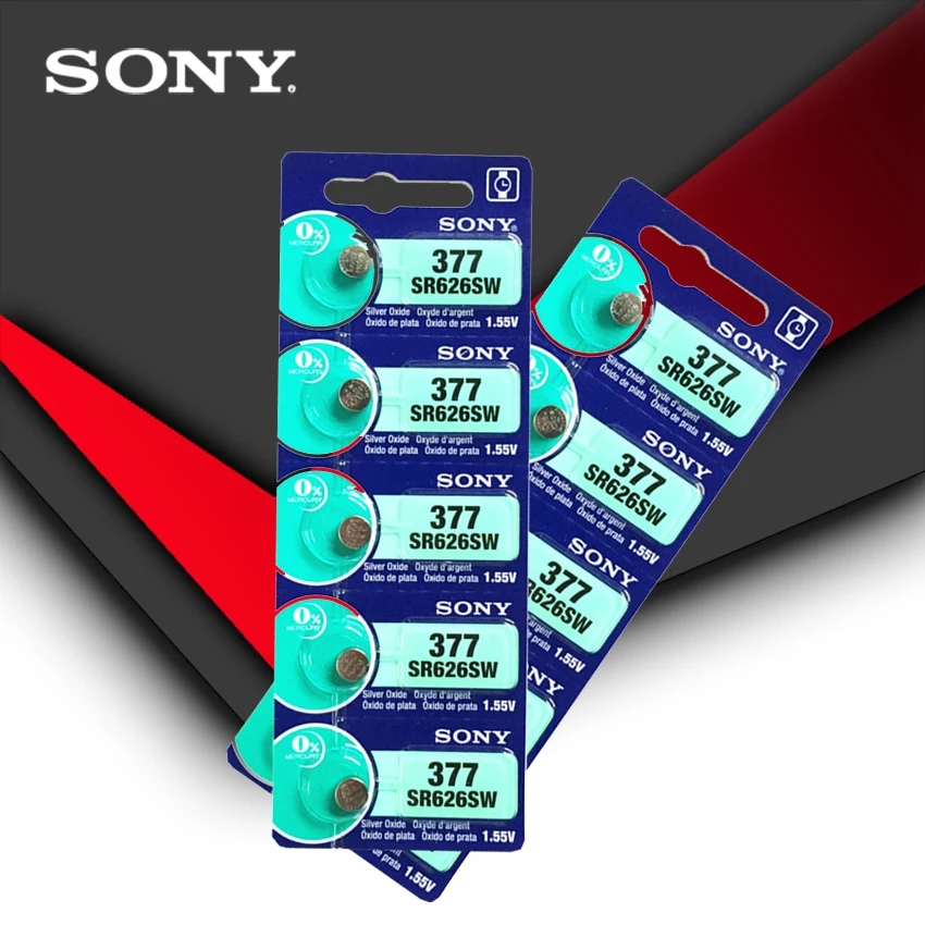100 шт. Sony 100% оригинал 377 SR626SW SR626 AG4 1 55 в серебряный оксид батарейка для часов