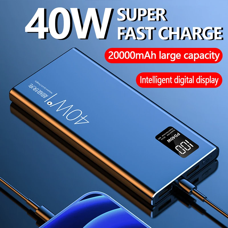 40w super fast charging large capacity 20000 mah power bank two way fast charging digital display external battery qc3 0 free global shipping