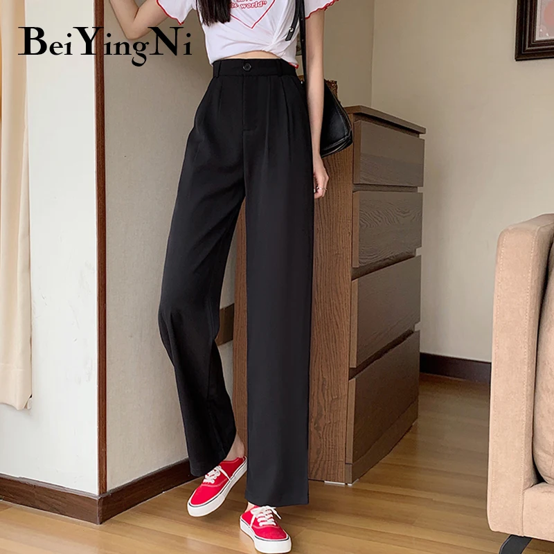 

Beiyingni Korean Loose High Waist All-match Suit Pants Womens Elegant Office Ladies Vintage Harajuku Pants Girls Black Trousers