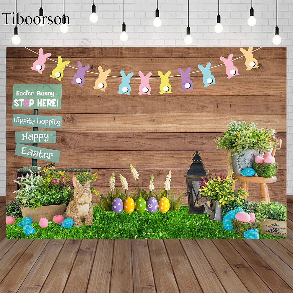 

Easter Photography Backdrop Wood Board Eggs Meadow Garden Rabbit Background Newbron Baby Shower for Photo Studio Photocall