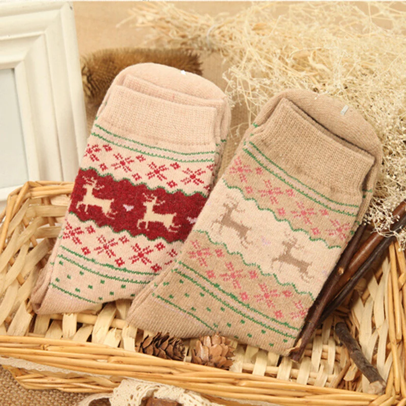 

Christmas Deer Socks Women Mens Cartoon Design Casual Knit Wool Socks Men Winter Warm Socks Decoration Supplies
