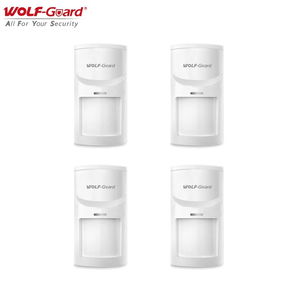 4Pcs Wolf-Guard Wireless PIR Sensor Motion Detector Anti-Tamper Light Interference for Home Security Alarm Burglar System 433MHz