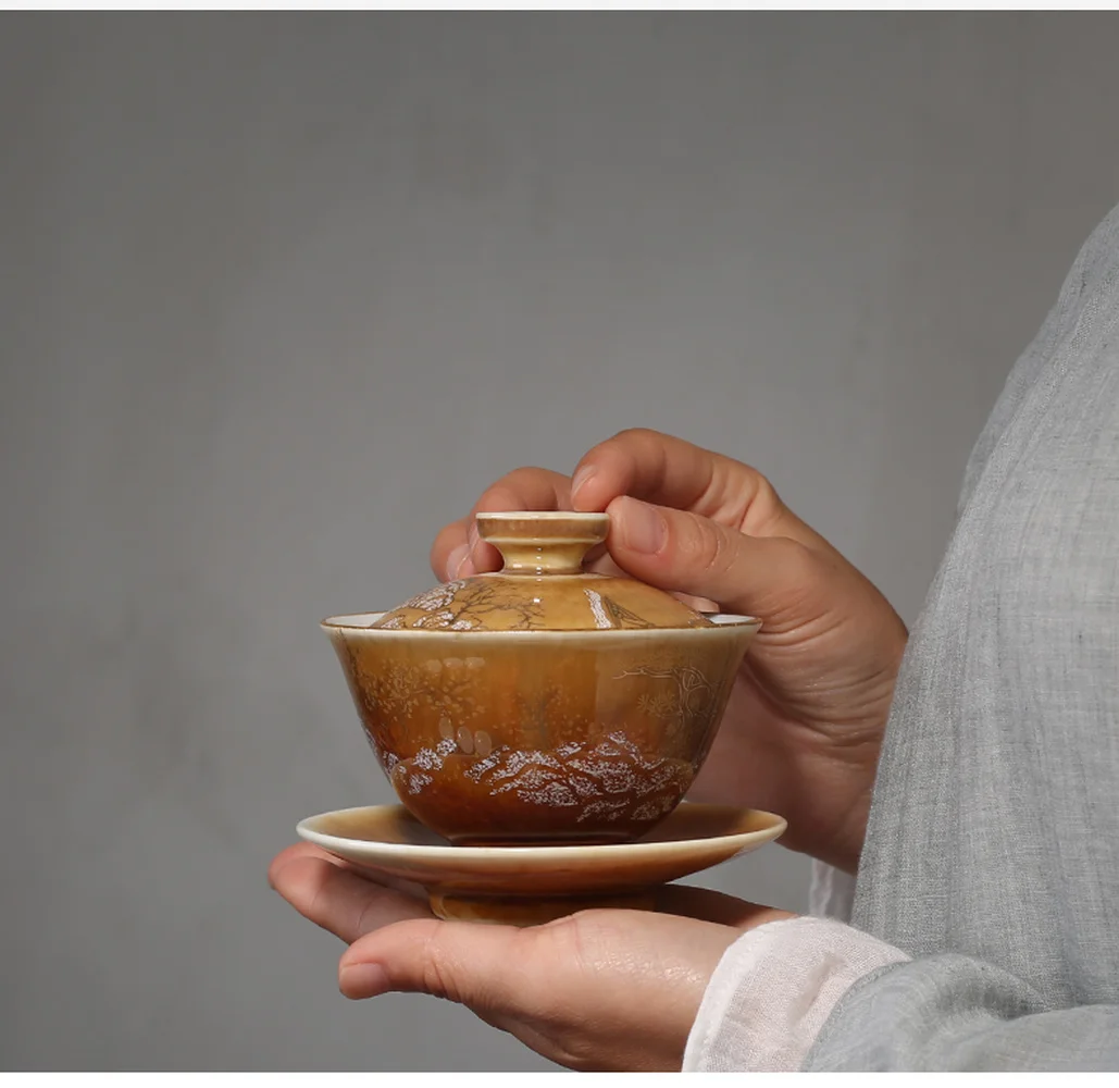 120 мл Ландшафтная фотография ретро фотоэлемент Gaiwan чайная посуда чашка для