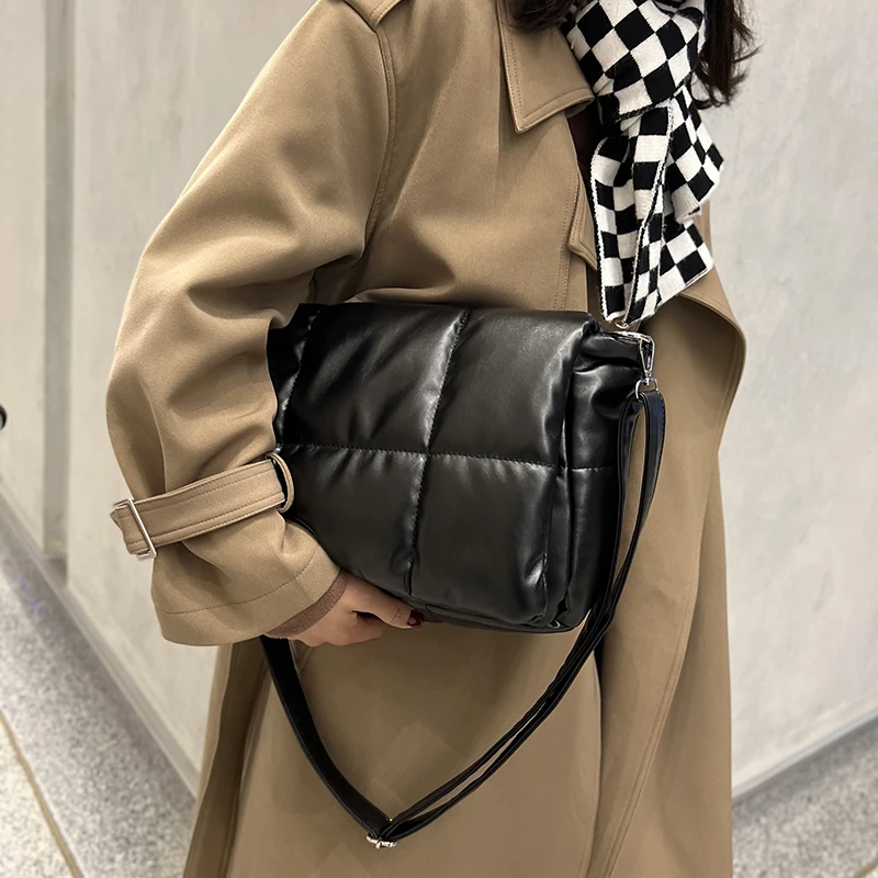 2022 winter brand pu leather quilted ladies padded crossbody bags luxury big designer women handbags soft padded shoulder bags free global shipping