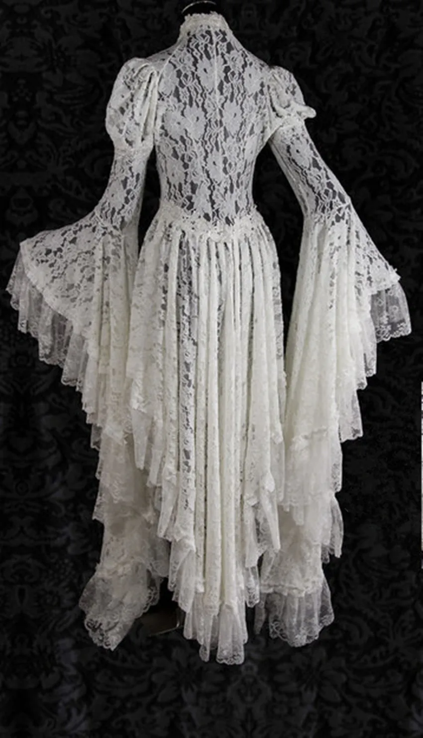 

Vintage Lace Dress Women Medieval Victoria Batwing Sleeve Puff Sleeve Stand Collar High Waist Ruffle Long Dress Vestidos