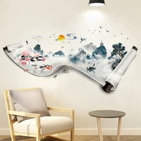 chinese style landscape wall sticker retro poster living room bedroom home office decor vintage self adhesive wallpaper mural