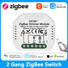 Умный мини-выключатель Zigbee, двухканальный диммер с голосовым управлением, таймером и выключателем, для умного дома, для Tuya Smart Life, Alexa