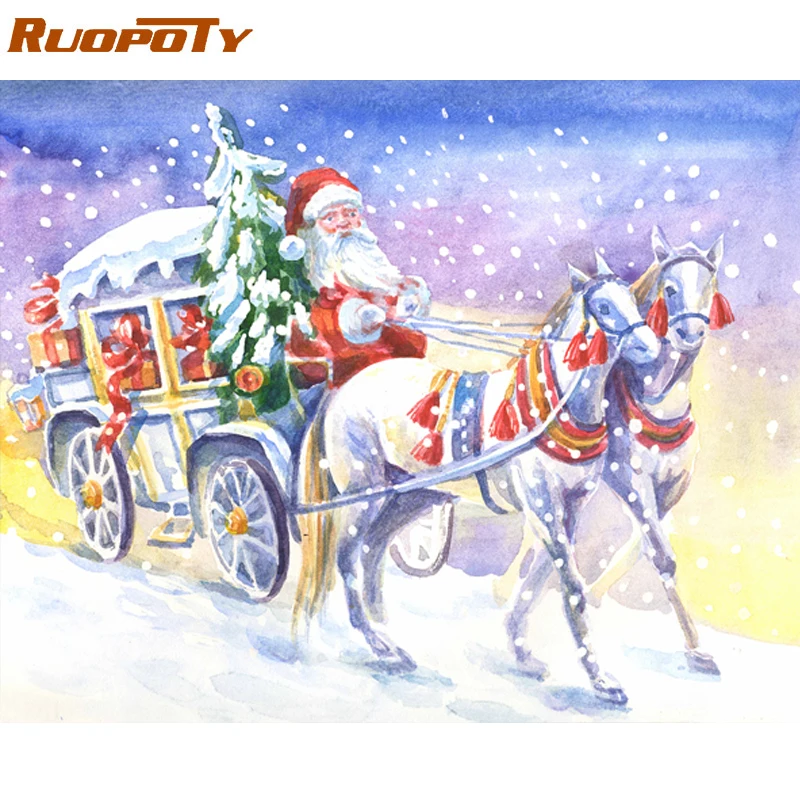Ruopoty Рождественская фотография DIY живопись по комплекты номеров пейзаж современный расписанный вручную картина маслом для домашний декор произведение искусства 60x75 см