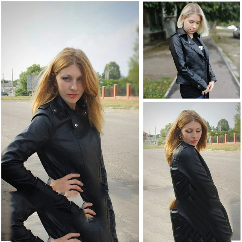 

Femme Jacket Fashion New Turn-down Collar PU Zipper Leather Women Moto Biker Slim Short Jackets Street Coat Lady Outerwear