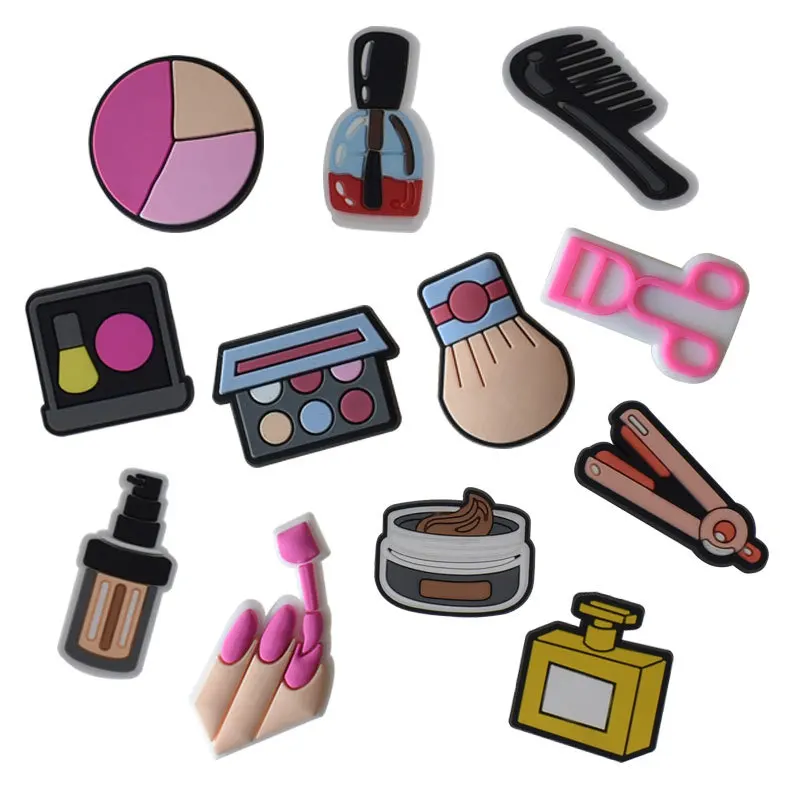 

Wholesale Mix Cosmetic Eye shadow Girls Favorite Shoes Clog PVC Shoes Decorations For Kids Cute Shoe Charms Party Gifts