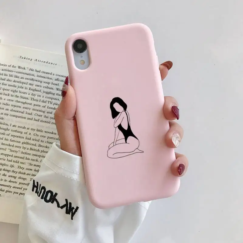 

black and white line bikini girl Silicone Phone Case For iphone 11 Pro Max X XS Max XR 7 8 6 6S Plus Couples TPU Cases Capa
