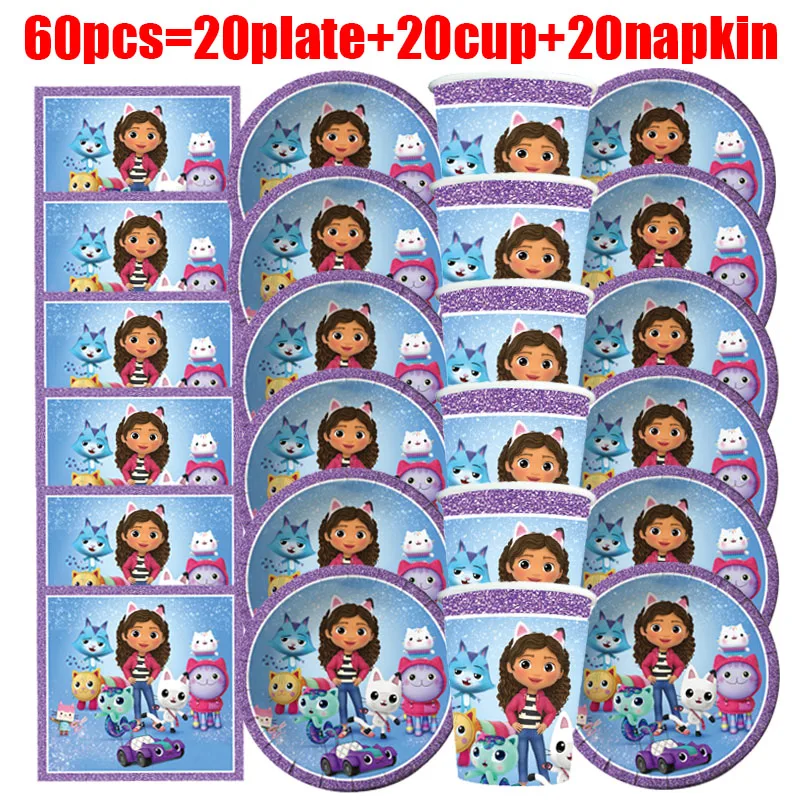 

Gabby Dollhouse Suit 10-20 People Girls Birthday Party Decorations Cutlery Set Cups Plates Baby Shower Gifts Doll house Supplies