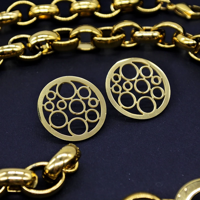 AMUMIU Колье Браслеты Серьги наборы кристаллов круглые полые из нержавеющей стали