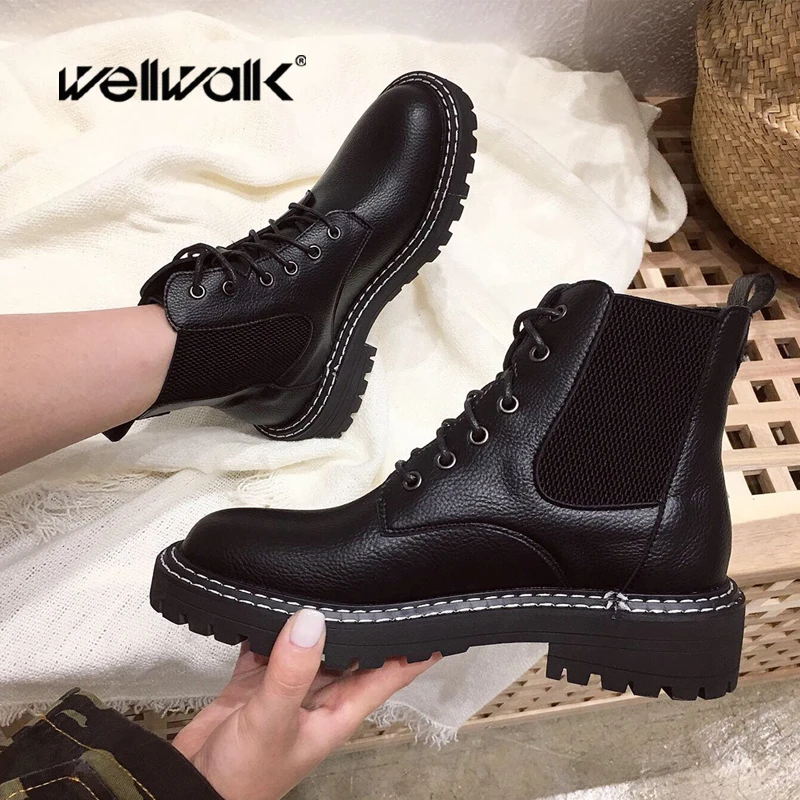Черные женские ботильоны Челси зимняя обувь ботинки Martens из искусственной кожи