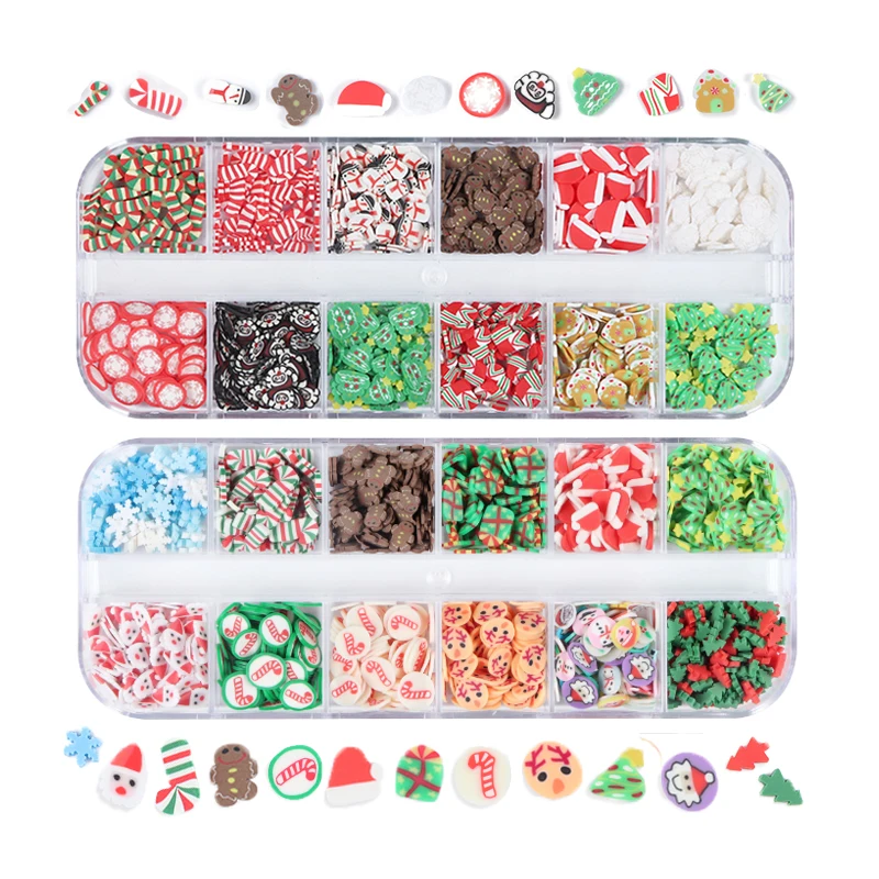 

2 Boxes Nail Art Christmas Polymer Clay Slices For Manicure Xmas Charms Design Nails Accessories Nail Supplies For Professionals