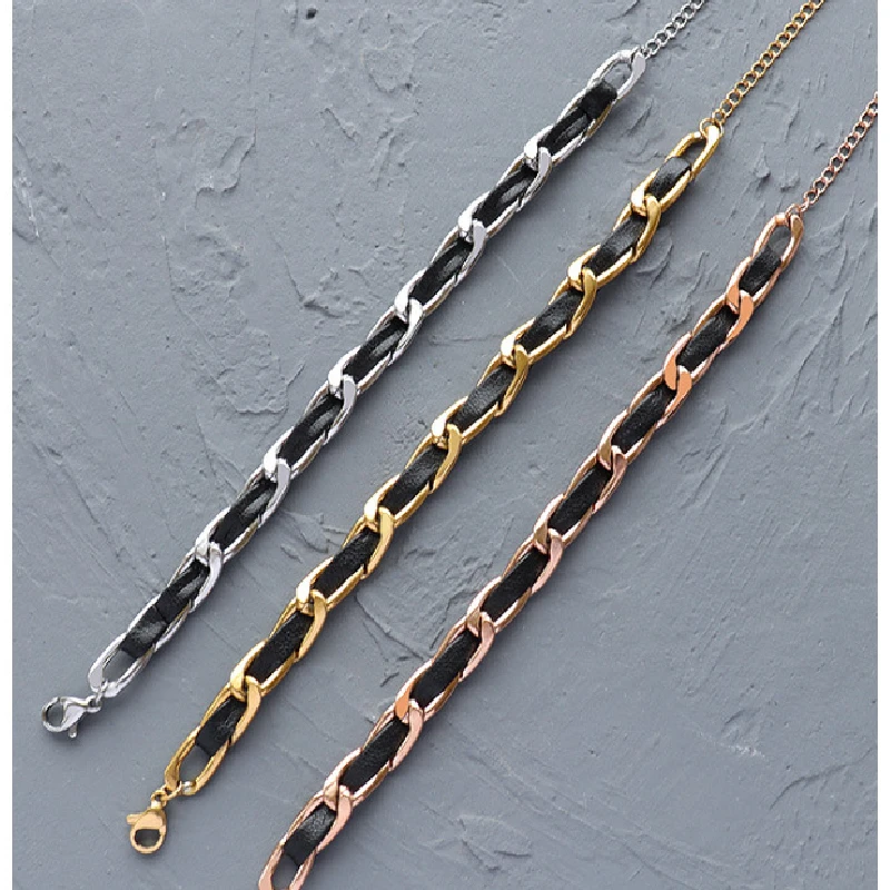 

Fashion 18K Leather Chain Bracelet For Women Vintage Gold Color Charm Punk Bracelet Party Jewelry Couple Gift