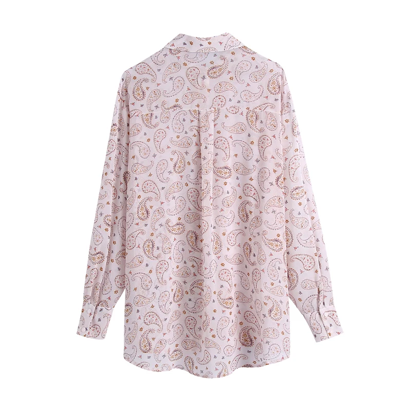

Spring and autumn women's casual printed lapel long-sleeved loose shirt