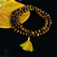 8mm tigers eye gemstone tassel mala necklace 108 beads lucky wristband natural reiki monk unisex handmade