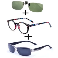 3pcs retro round light reading glasses men women polarized sunglasses double bridge foldable ultralight sunglasses clip