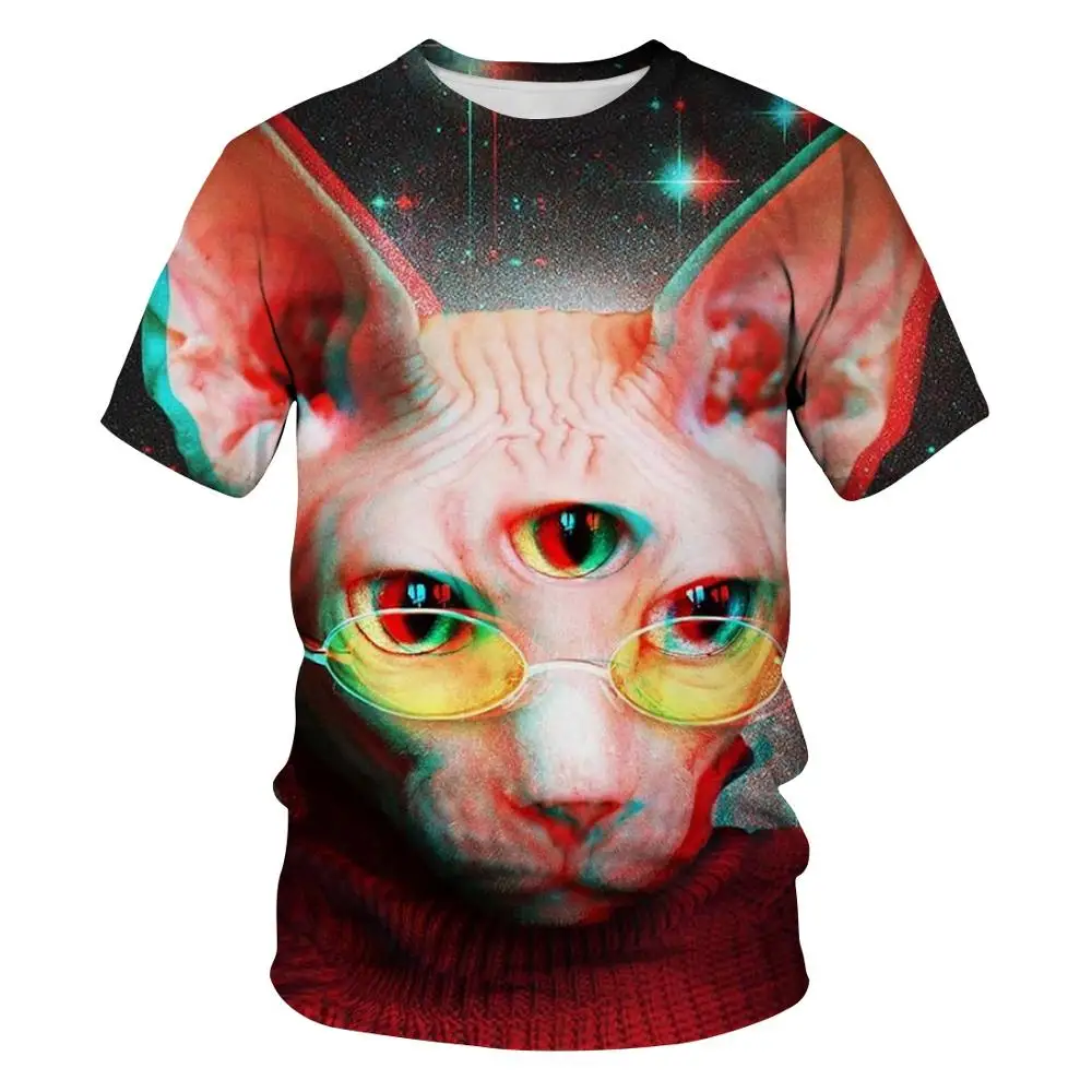 Мужская футболка с 3D принтом Three eye cat китайский бренд в стиле хип хоп классная