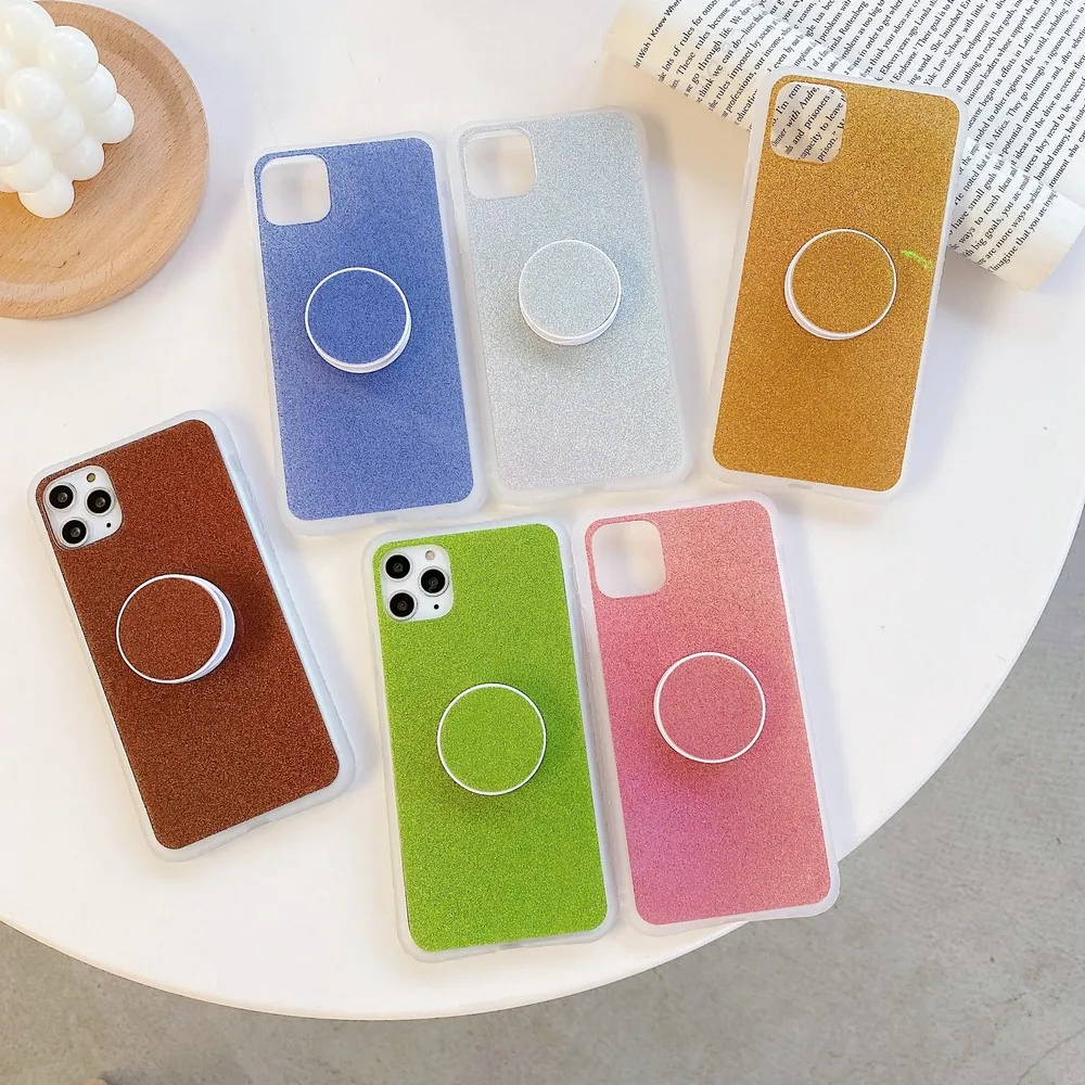 

Solid color glitter phone shell for iPhone 11 Pro X XS Max XR 7 8 Plus SE 2020 folding bracket soft shell explosion promotion