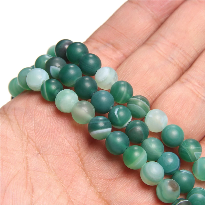 

4 6 8 10 12 MM Matte Smooth Natural Green agates Stone Beads loose spacer Green Stripes Agates gem Stone Bead for Jewelry Making
