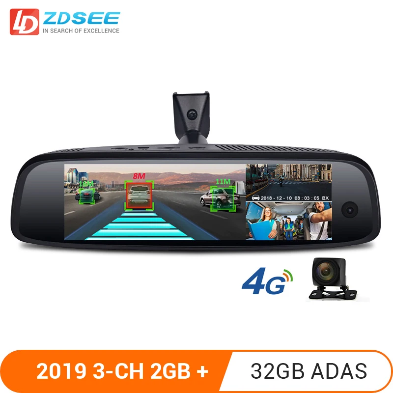 LDZDSEE 2019 3 канальный 4G Автомобильный видеорегистратор зеркало 2G + 32GB Android gps Dash Cam