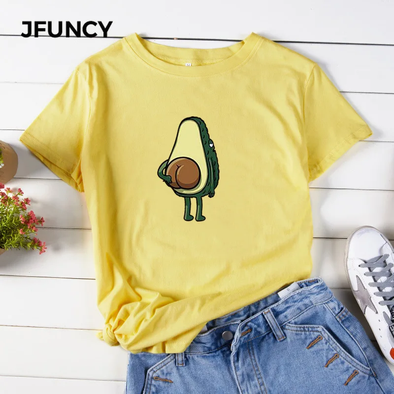Футболка JFUNCY женская с рисунком авокадо хлопковая тенниска коротким рукавом
