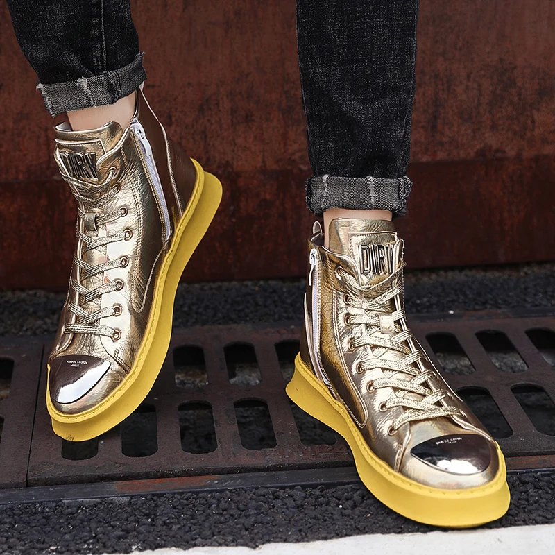 

Designer men's shoes 2021 new glittering PU leather fashion party trend high-top sneakers men's flat comfortable flat shoes