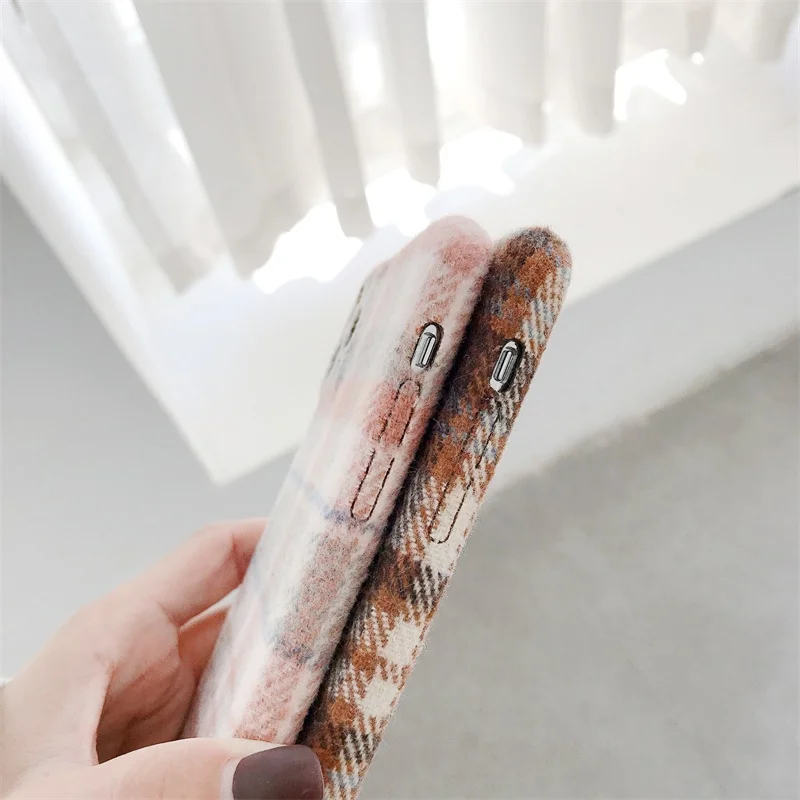 Модный плюшевый тканевый чехол в клетку для телефона iPhone 11 Pro Max Xr X Xs простой