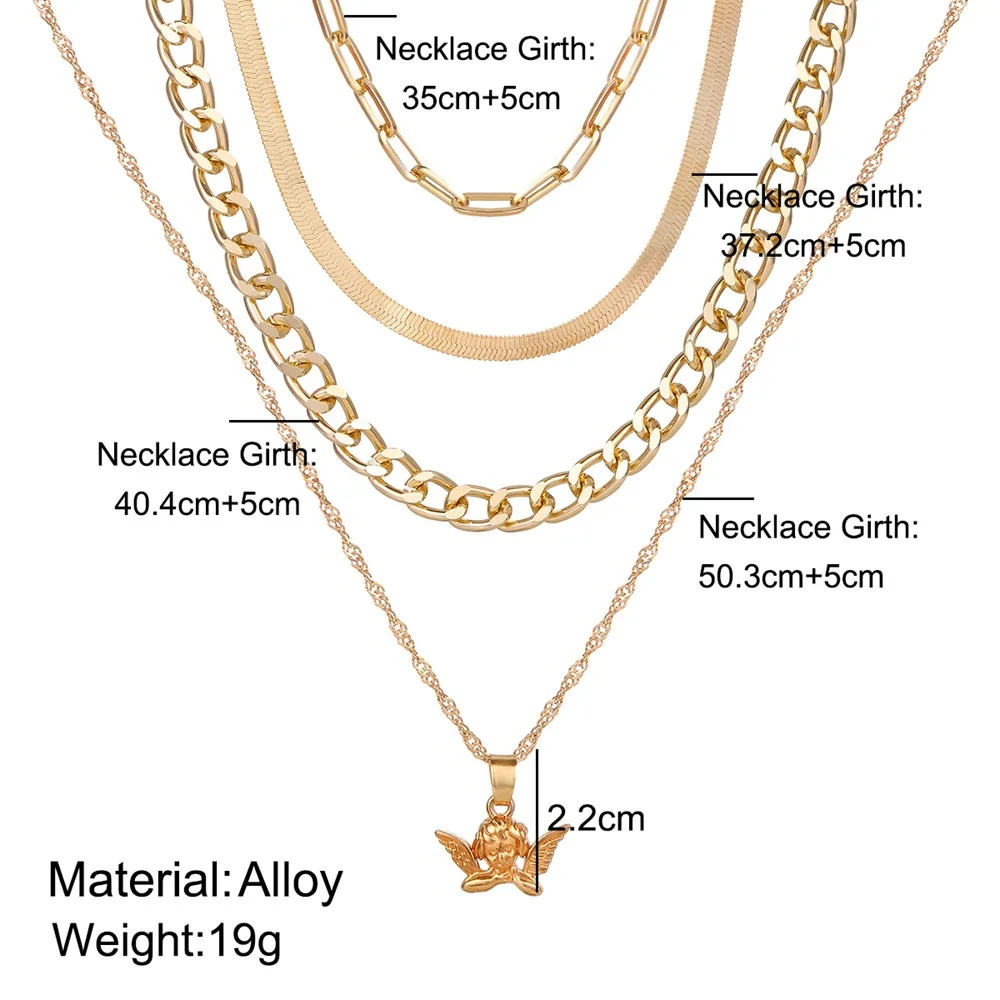 

Punk Cuban Choker Necklace Collar Statement Women Men Multi Layer Alloy Angel Pendant Chain Chunky Necklace Steampunk Jewelry