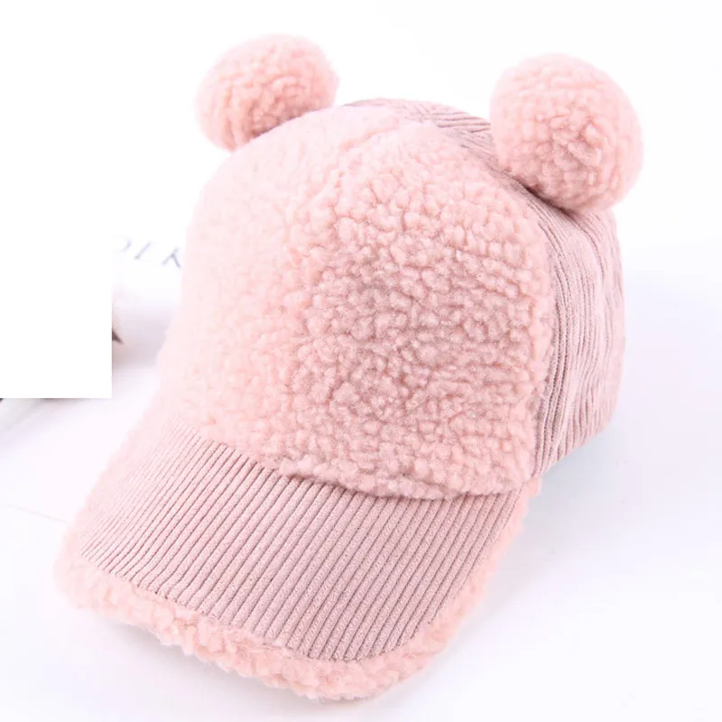 Вельветовая детская бейсбольная шапка с помпоном из поли и флиса зимняя для