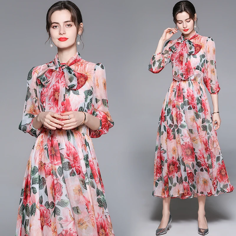 

Women Summer Fashion Customize Made Casual 3XS-10XL Flower Print Long A Line Dress vestido feminino