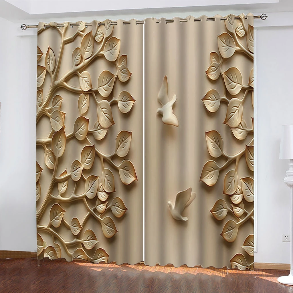 

Nordic Solid Color Three-Dimensional Leaves 3D Curtains Blackout Window Living Room Bedroom Insulation And Sun Protection