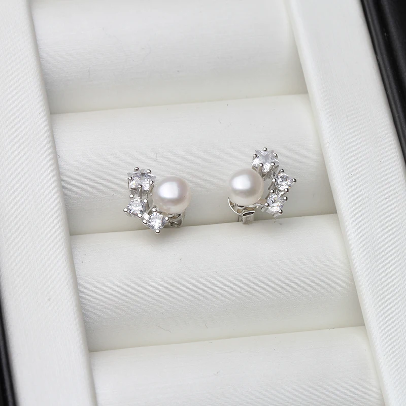 Купи Small 925 Sterling Silver Earring Zircon For Women, White Bridal Stud Natural Freshwater Pearl Earrings Fine Jewelry Girl Gift за 288 рублей в магазине AliExpress