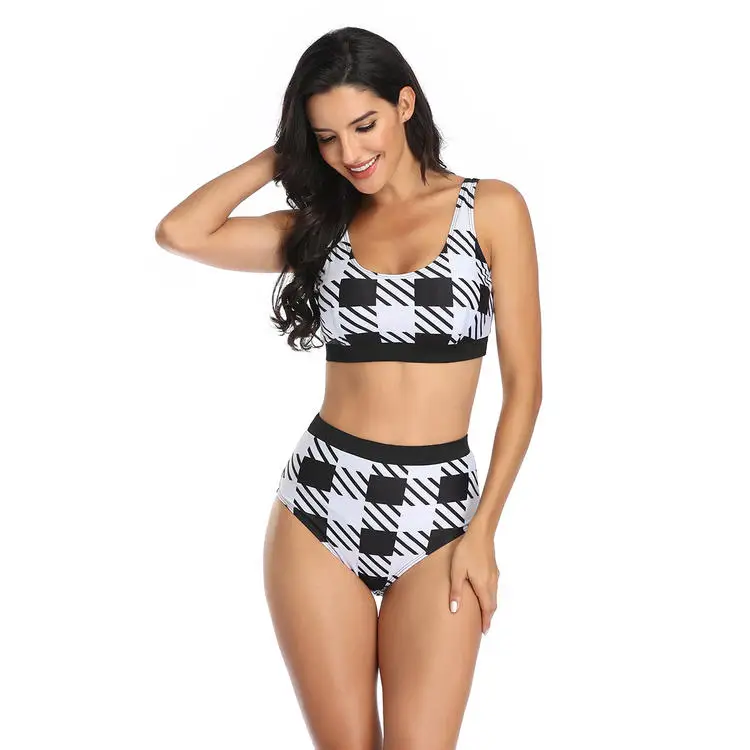 

Fashion simple black and white leopard print women's summer sexy new bikini 2021 leisure beach high waist sports swimsuit