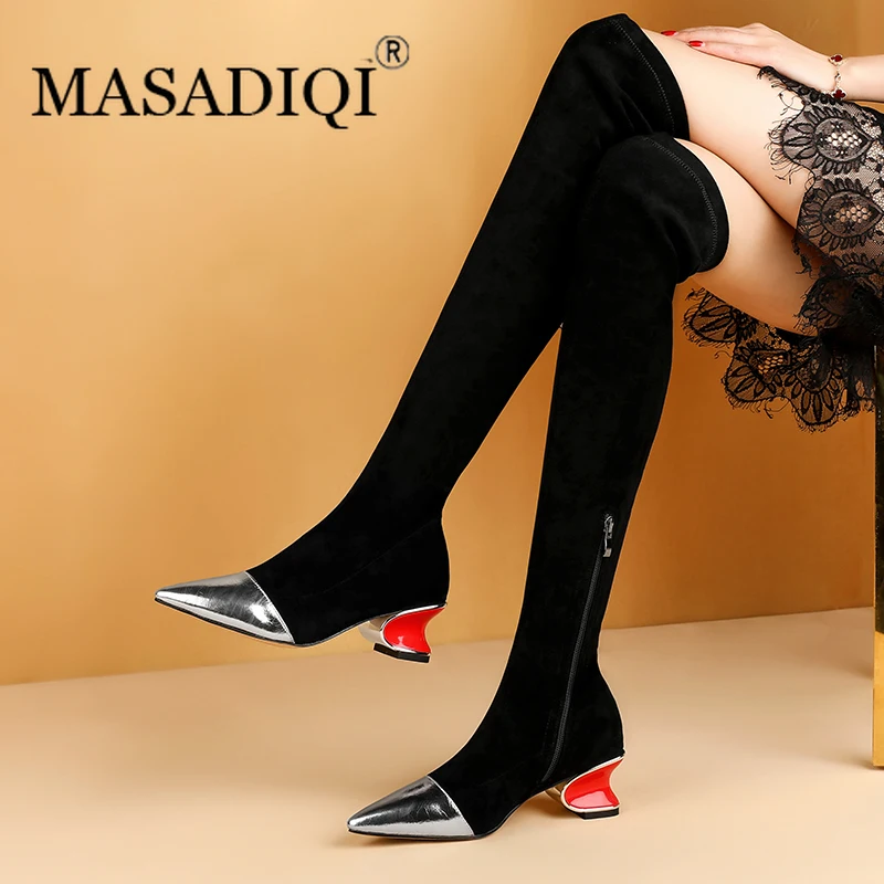 MASADIQI/женские ботфорты зимние сапоги из натуральной кожи модная обувь мягкие