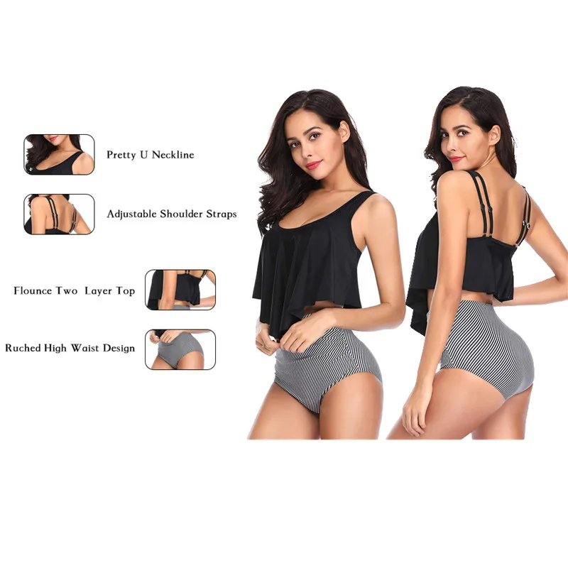 

Swimsuit For Women 2021 Sexy Bikini Ruffle Floral High Waist Swimwear Two Piece Set Top Bathing Suits Beach Holiday Clothing