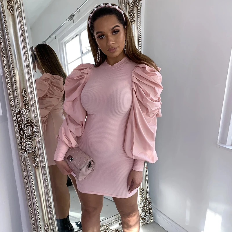 NORMOV однотонное сексуальное платье с пышными рукавами женские вечерние платья в